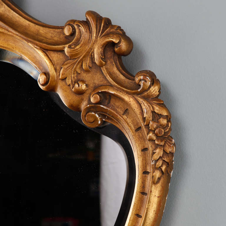 20th Century French Giltwood Mirror with Shell Crown