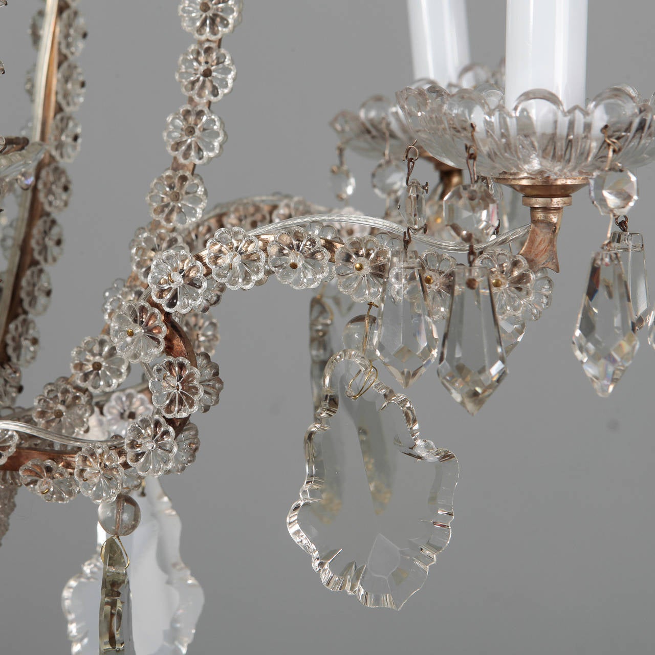 Pair of Italian Chandeliers with Round Beads and Original Beaded Canopies 1