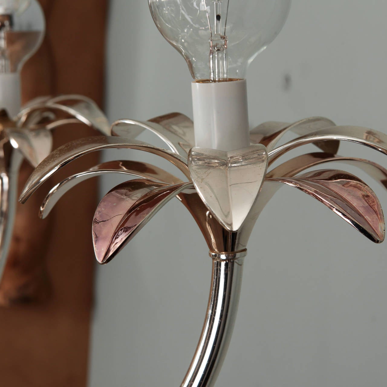 Mid-Century Modern Pair of Mid-Century Nickel Floral Stem Form Chandeliers For Sale