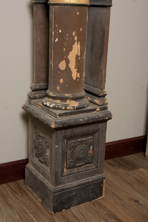 Carved Pair Unusual French Columns with Corner Pieces and Original Paint
