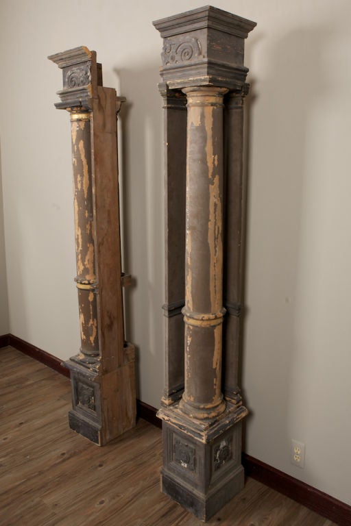 Pair Unusual French Columns with Corner Pieces and Original Paint 2