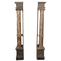 Pair Unusual French Columns with Corner Pieces and Original Paint