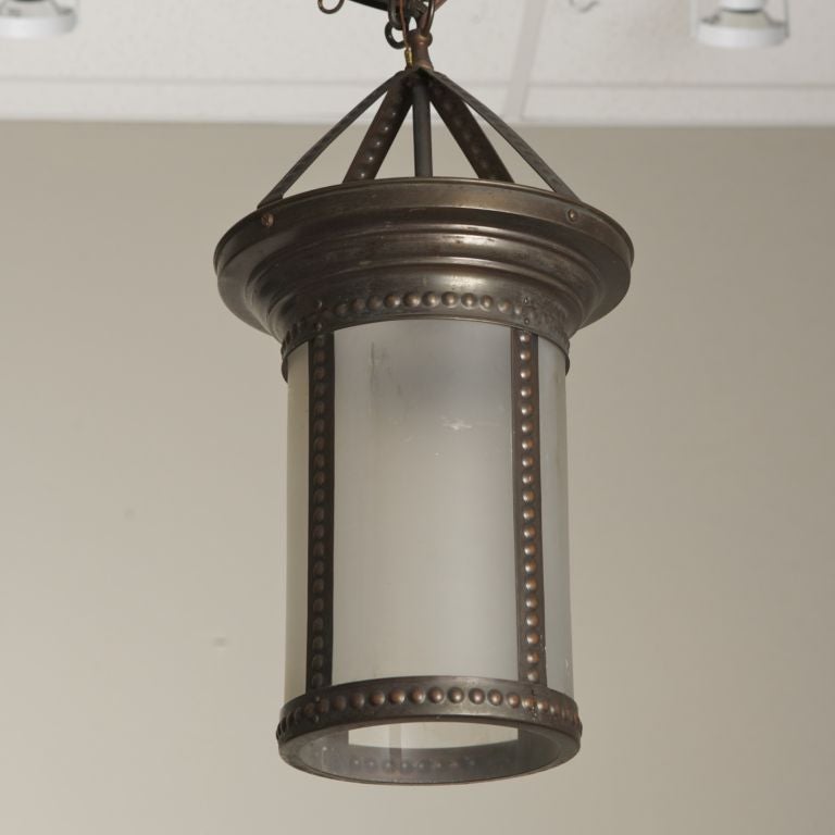 Hanging Bronze and Frosted Glass Lantern