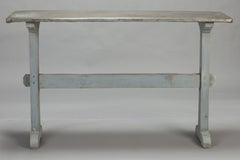 Blue Gray Trestle Table With Zinc Top