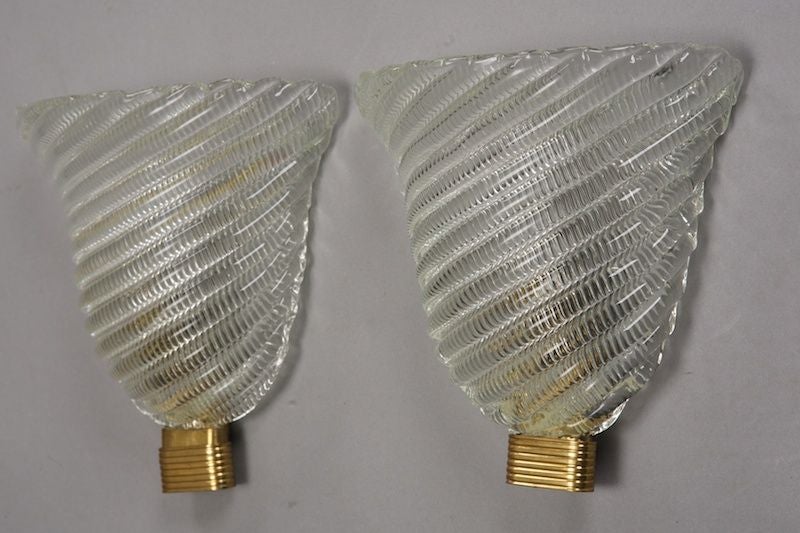 Pair Murano Ribbed Glass Wall Sconces