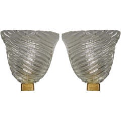 Pair Murano Ribbed Glass Wall Sconces