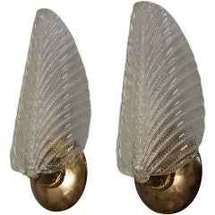 Pair of Art Deco Glass Feather Sconces
