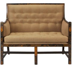 Antique Upholstered Settee with Ebonised Chinoiserie Legs