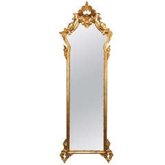 Louis XVI Gilt Tall Narrow Mirror With Crown Top