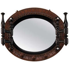 Antique Small Carved Walnut Dutch Mirror With Hat Rack
