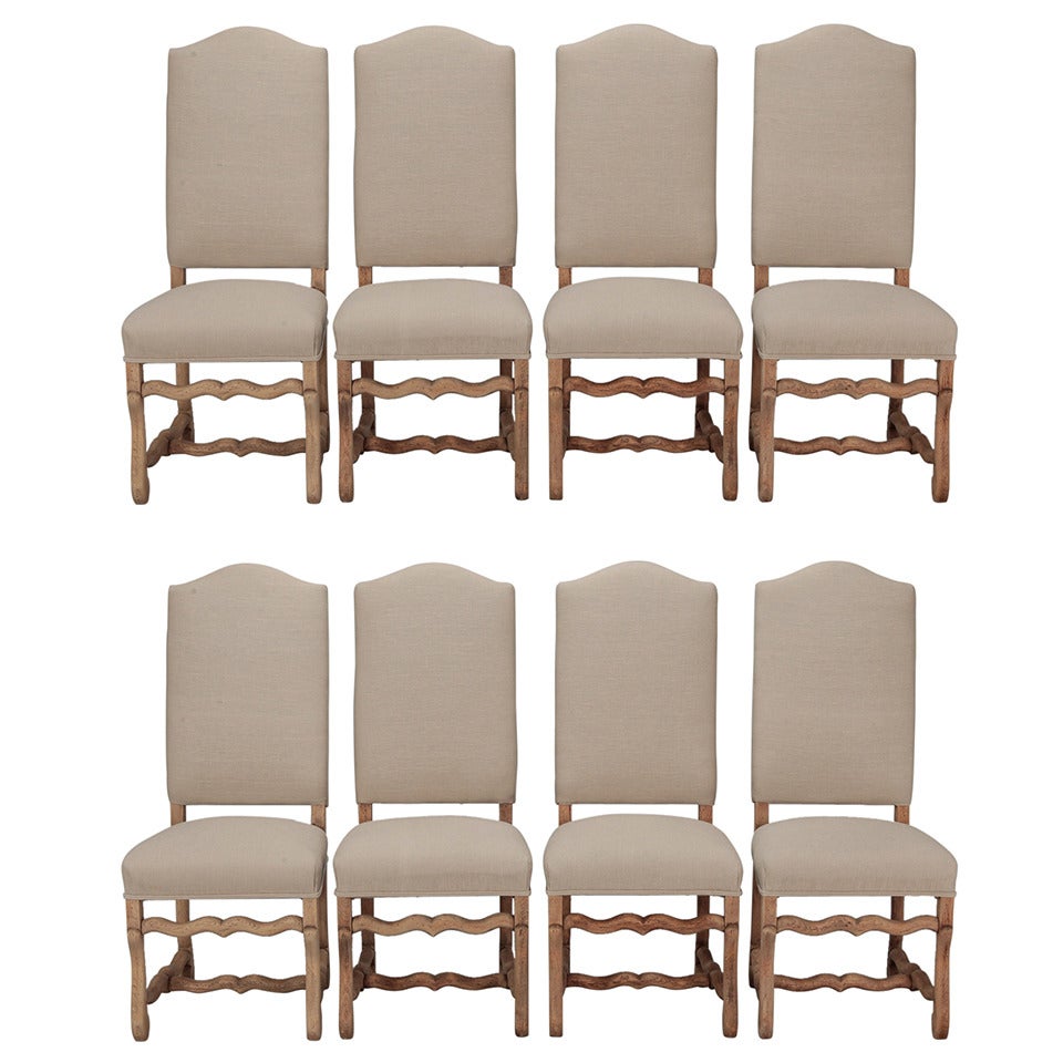 Set of Eight Bleached Oak Os De Mouton Chairs