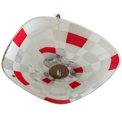 Midcentury German Red White Glass Op Art Light Fixture