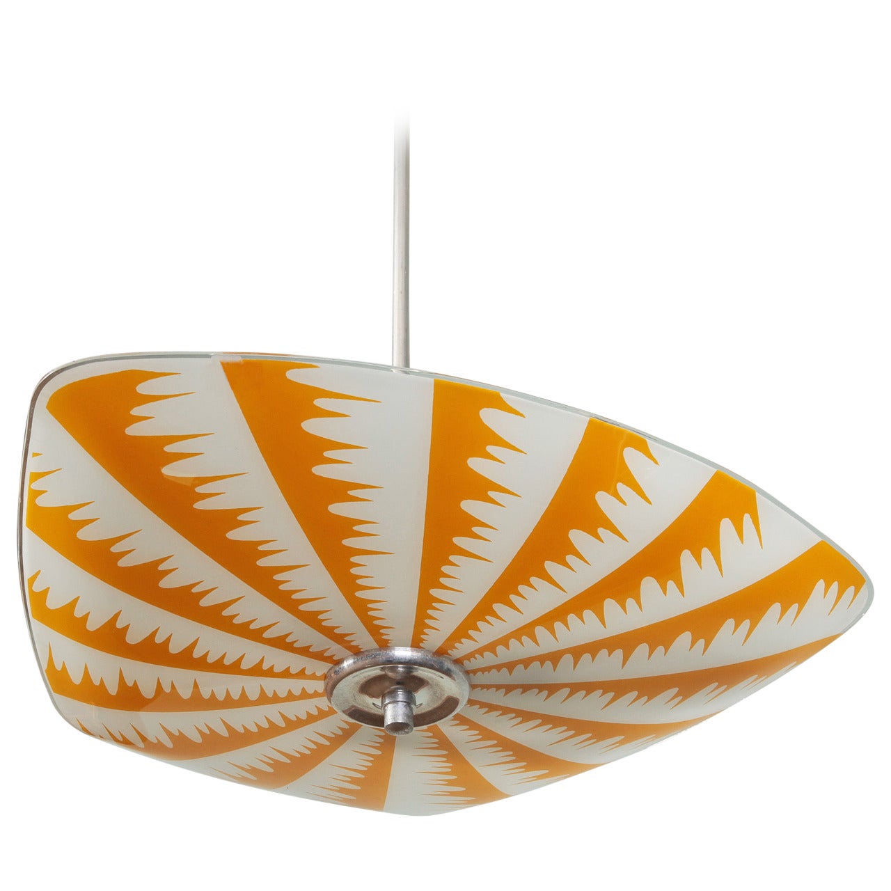 Mid-Century Op Art Sunflower Gold and White Glass Fixture