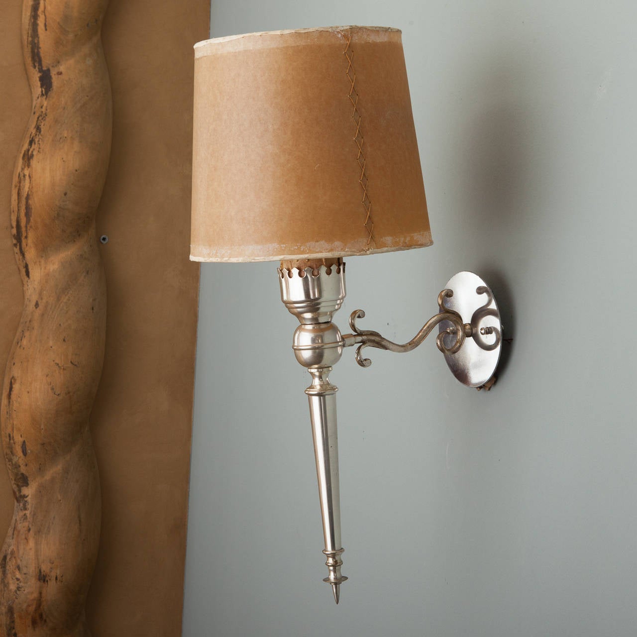 Pair Silver Tone Italian Neoclassical Sconces with Shades 2