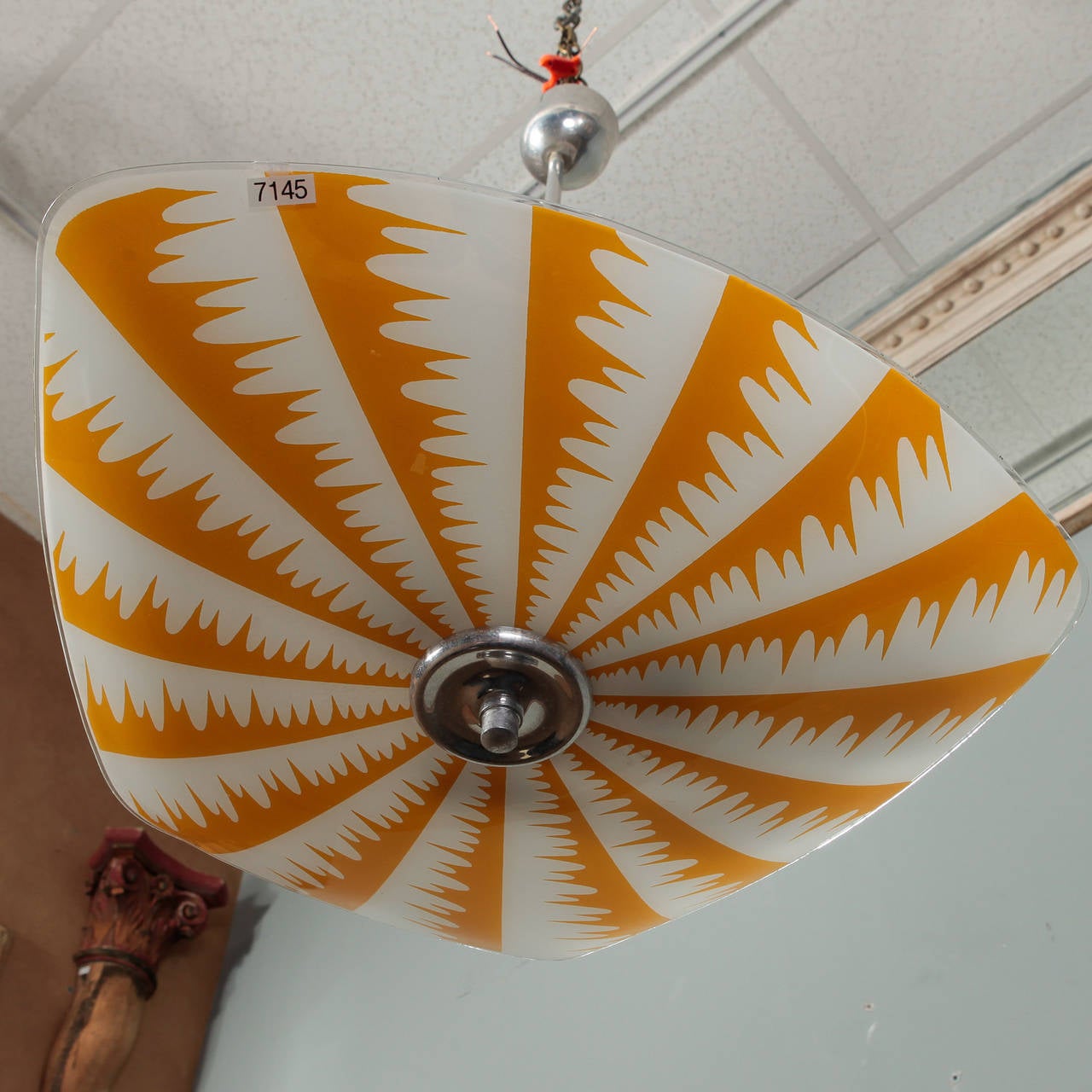 Mid-Century Modern Mid-Century Op Art Sunflower Gold and White Glass Fixture