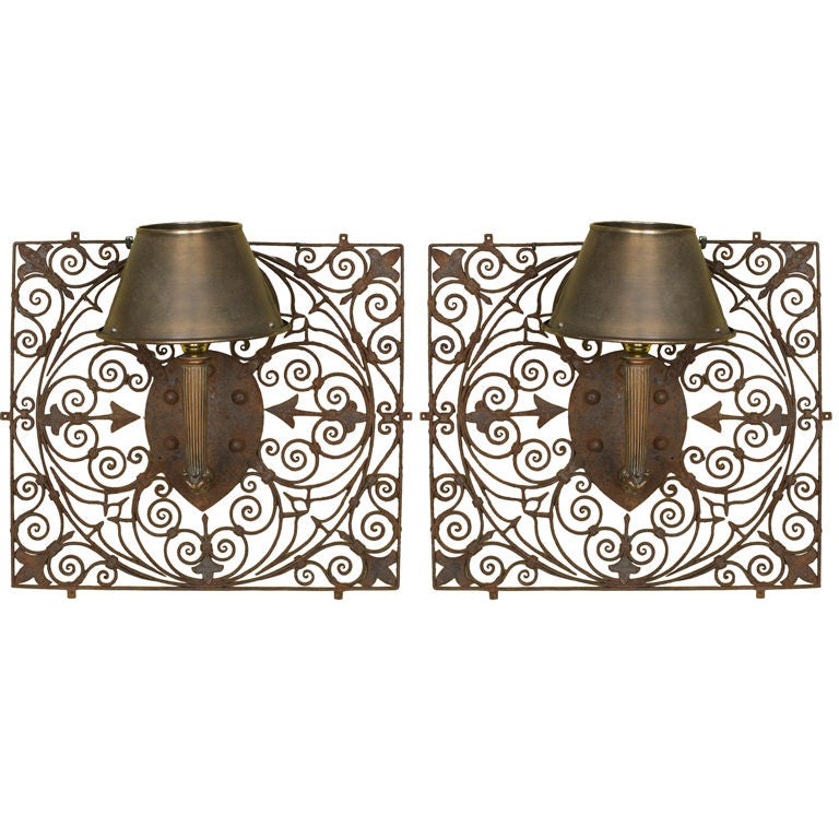 Pair of Large French Hand-Forged Iron Wall Sconces at 1stdibs