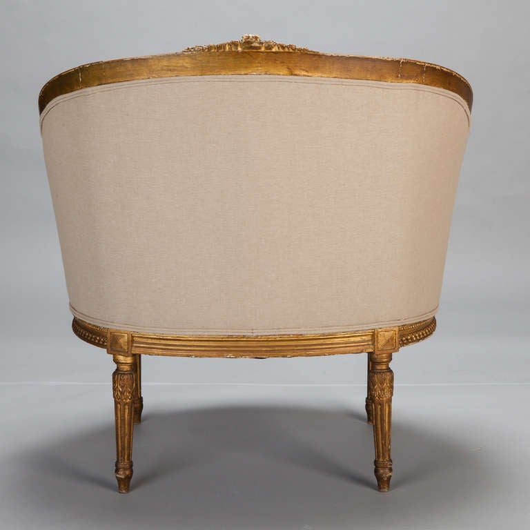 20th Century French Round Louis XVI Style Gilt Frame Chair  