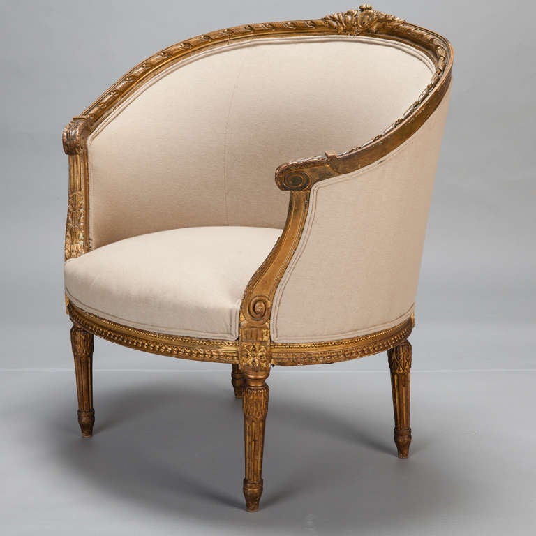 Giltwood French Round Louis XVI Style Gilt Frame Chair  