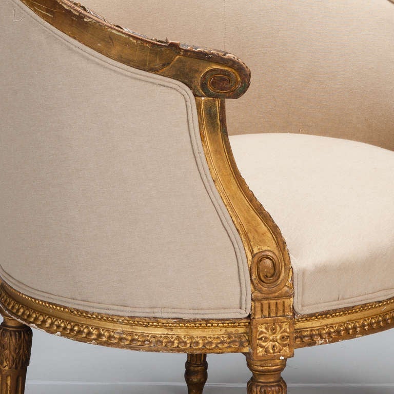 French Round Louis XVI Style Gilt Frame Chair   2