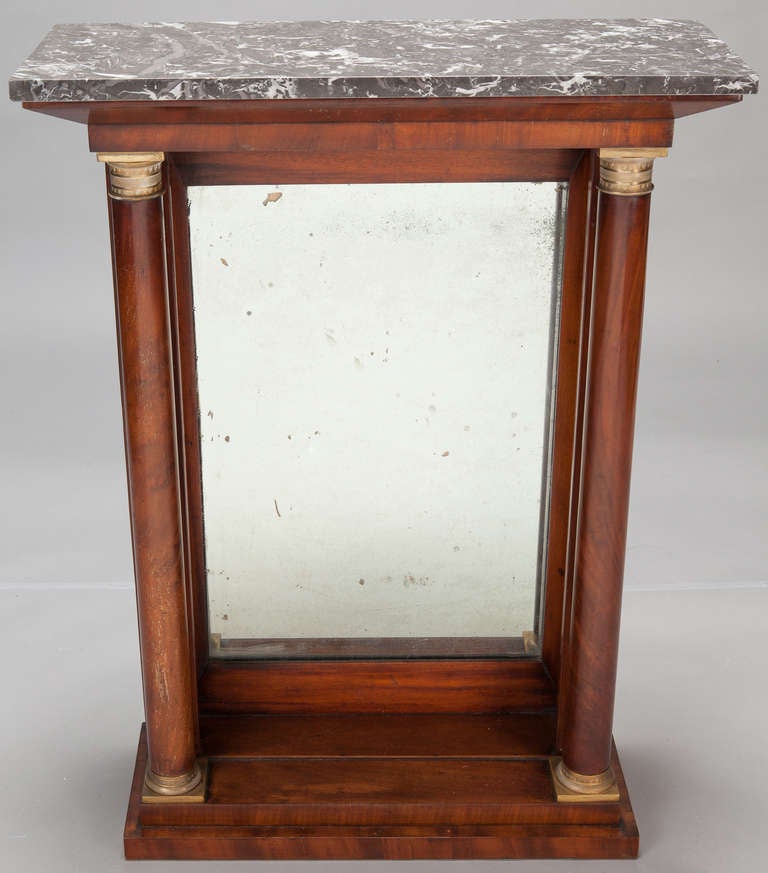 French Small Marble Top Pier Console with Mirrored Back