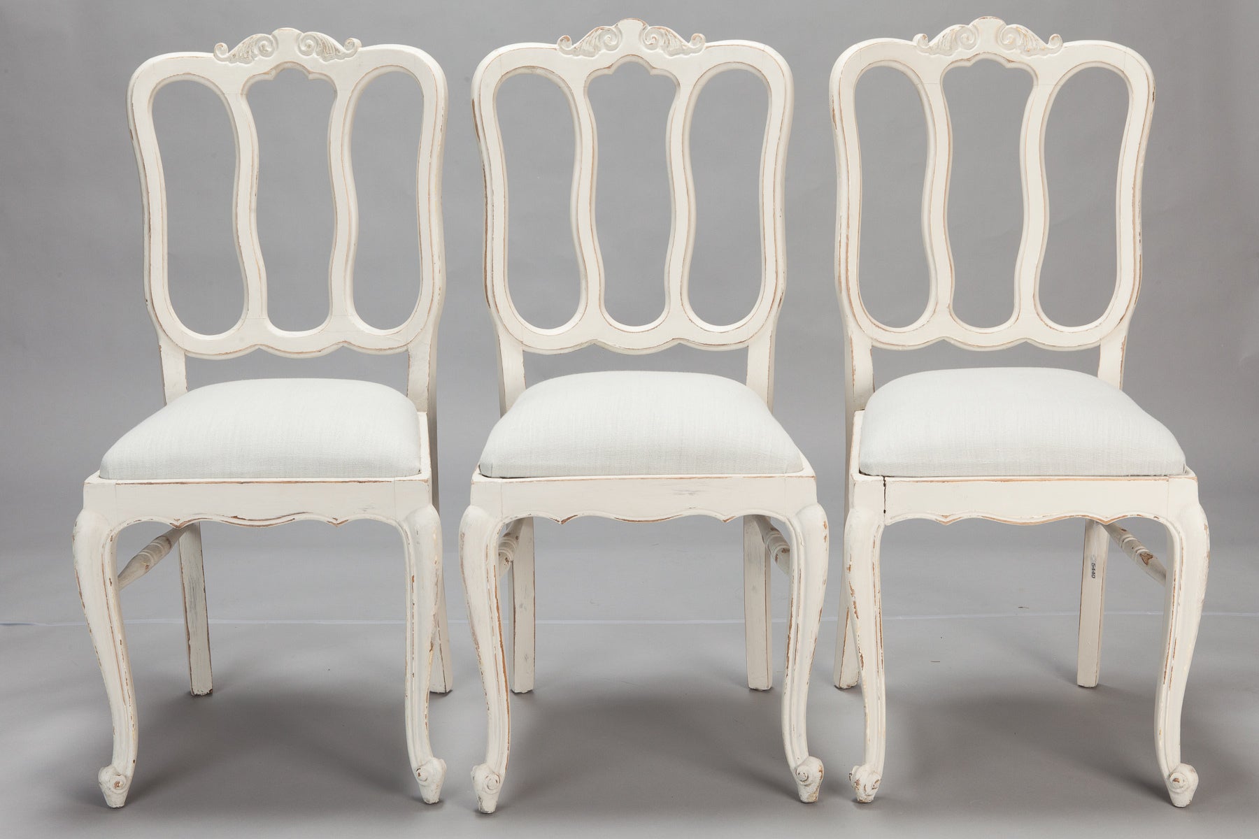 Set of Eight French White Painted Open Back Dining Chairs at 1stDibs