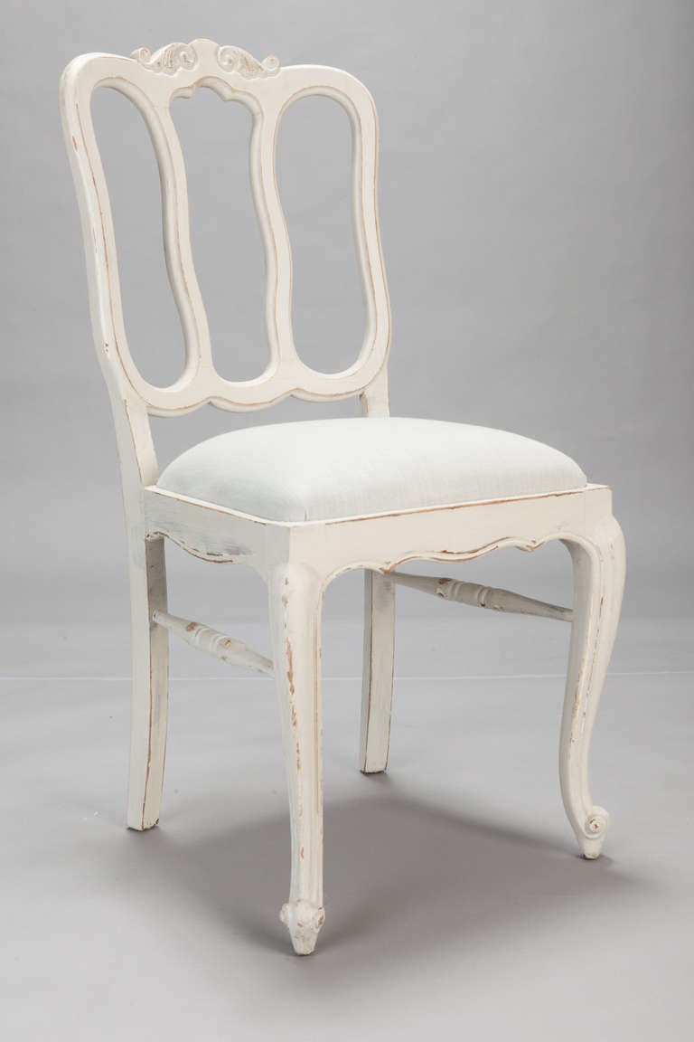 Set of Eight French White Painted Open Back Dining Chairs at 1stDibs