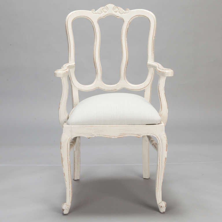 Set of Eight French White Painted Open Back Dining Chairs at 1stDibs