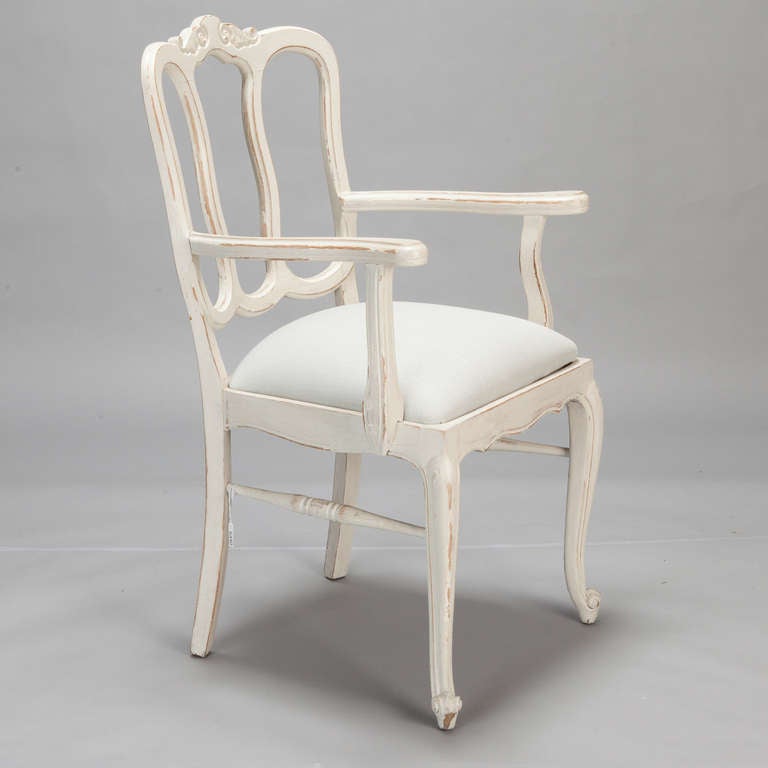 Set of Eight French White Painted Open Back Dining Chairs at 1stDibs