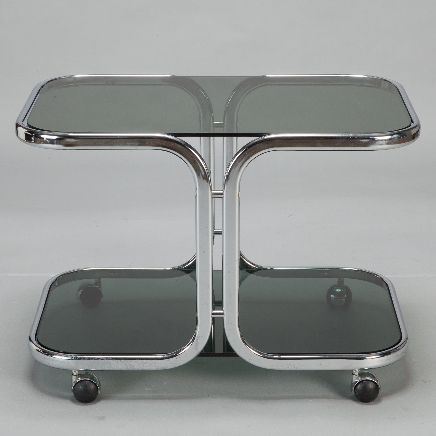 Mid Century Chrome and Black Glass Trolley