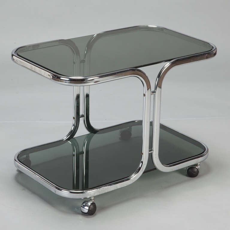 Unknown Mid Century Chrome and Black Glass Trolley