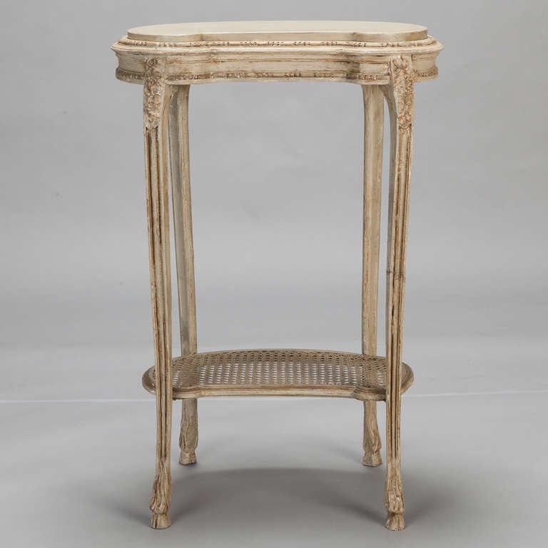 French Kidney Shaped Side Table with Caned Base