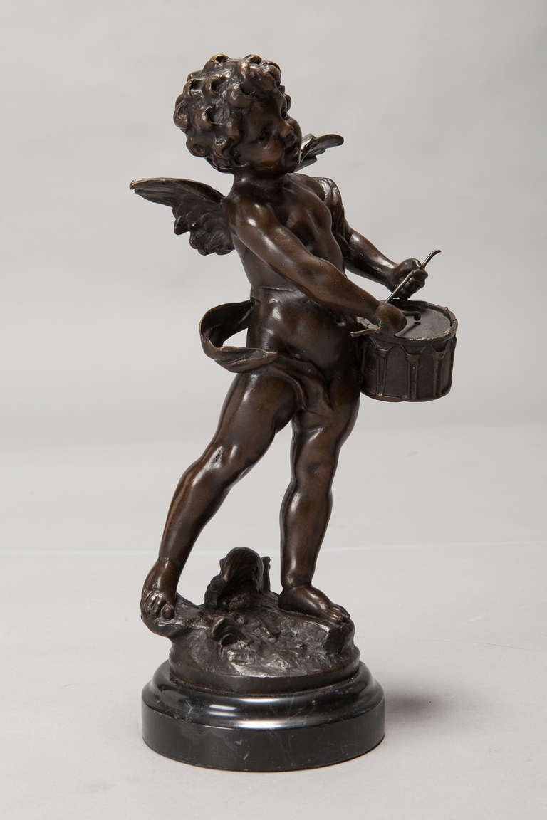 French Pair of Bronze Angels with Cymbals and Drum