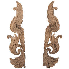 Pair of Large Bleached Wood Carved Architectural Pieces