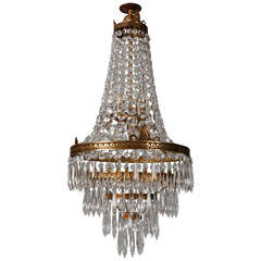 Antique Empire Style Beaded Chandelier with Brass Frame and Canopy
