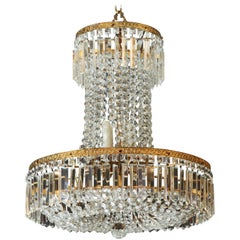 Late 19th Century Tall All Crystal Swedish Chandelier