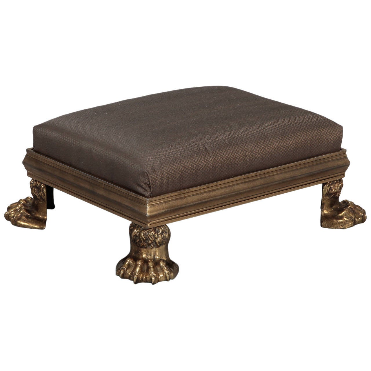 19th Century Brass Lion Claw Furniture Feet made into a Foot Stool at