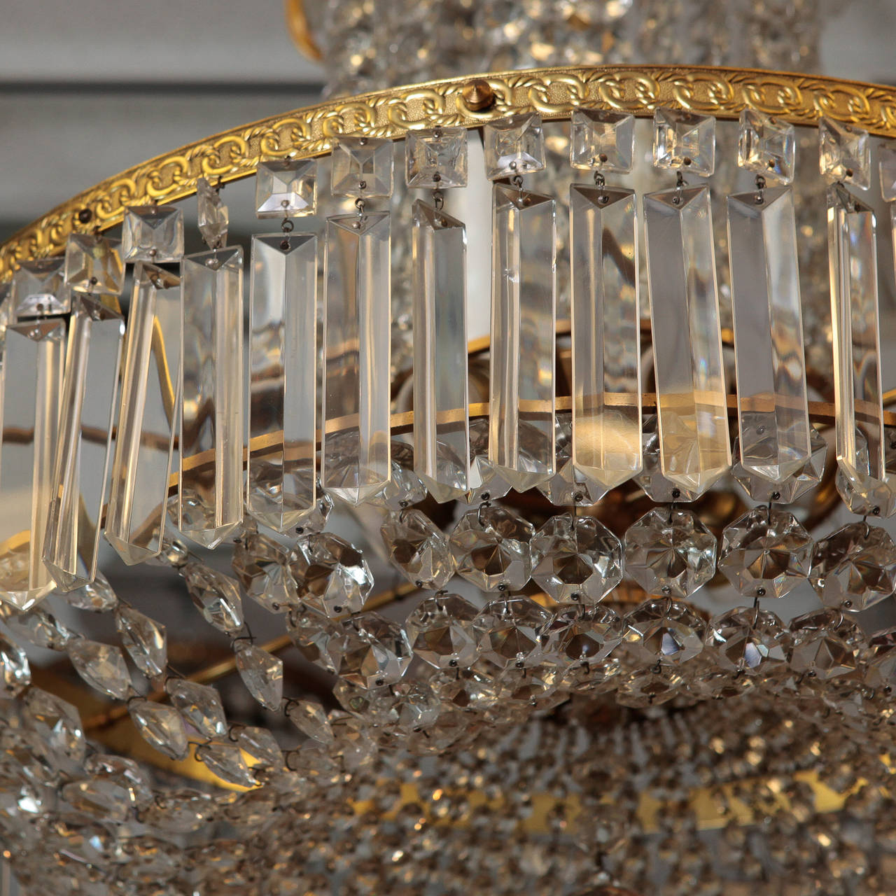 Late 19th Century Tall All Crystal Swedish Chandelier In Excellent Condition In Troy, MI