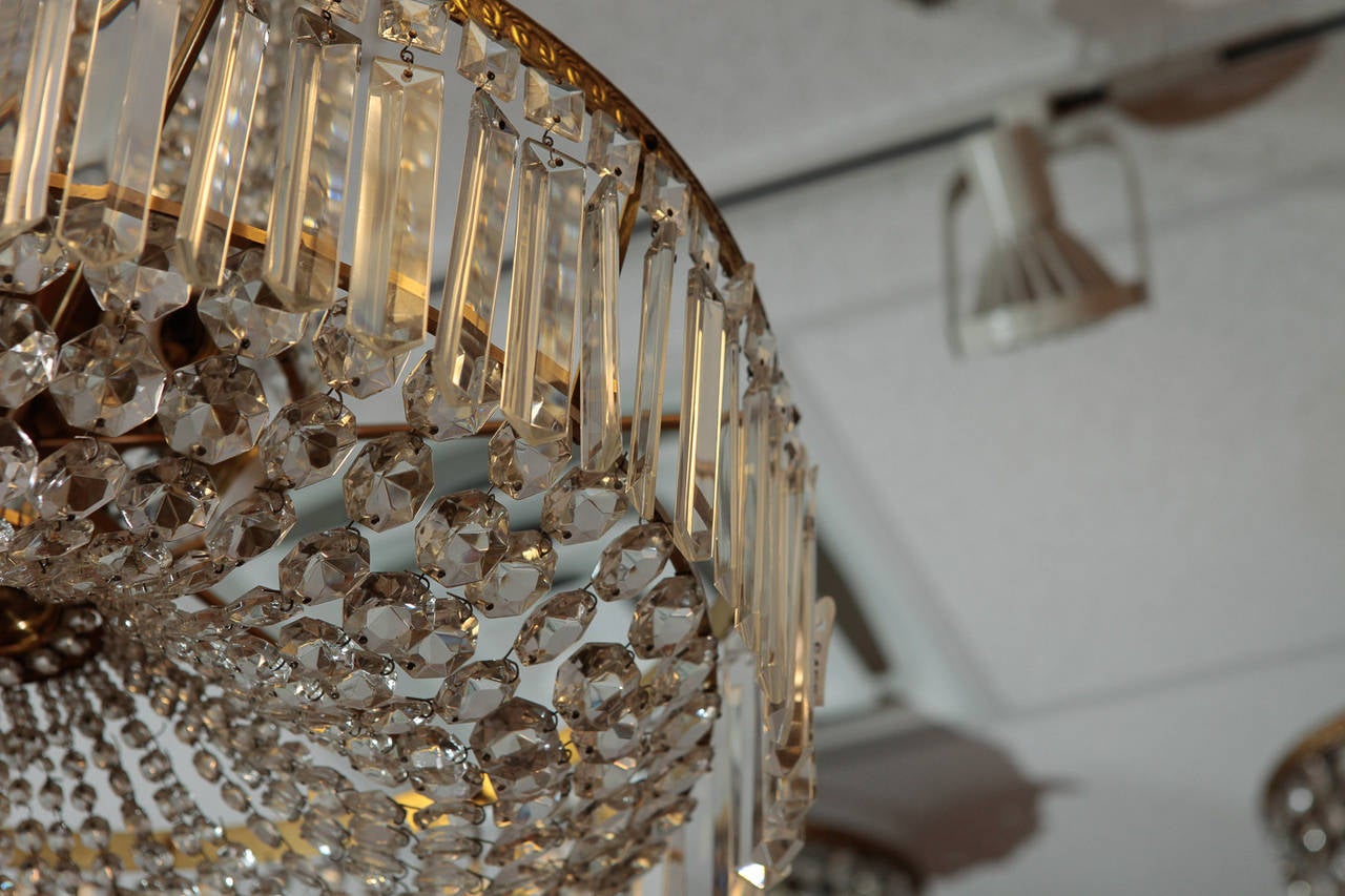 Brass Late 19th Century Tall All Crystal Swedish Chandelier
