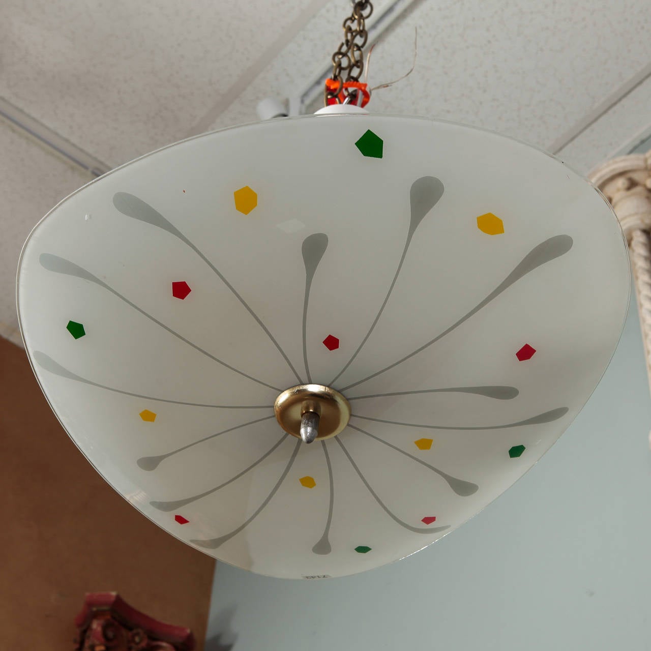 Mid-Century Op Art Multi Color Glass Light Fixture In Excellent Condition In Troy, MI