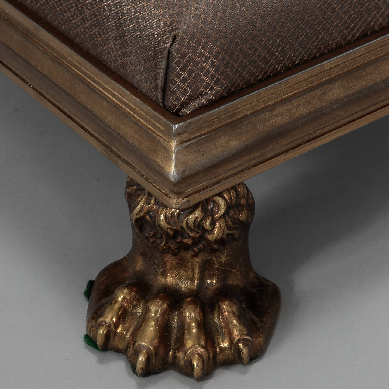 European 19th Century Brass Lion Claw Furniture Feet made into a Foot Stool