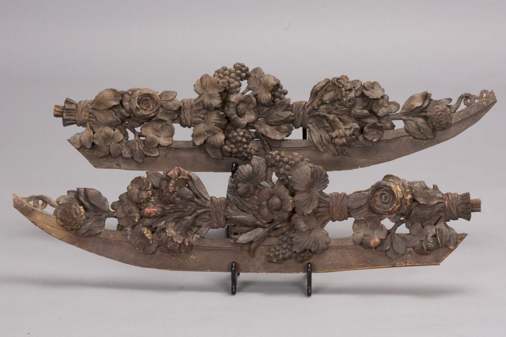 Pair French Highly Carved Dark Wood Pediments