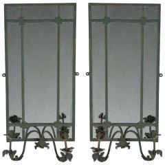 Pair Art Deco Wrought Iron Girandole Mirrors