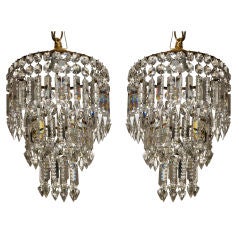 Pair of Fancy Cut All Crystal Lustre Fixtures