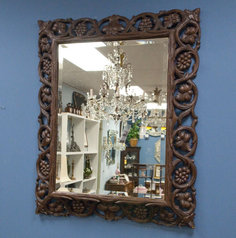 Mahogany Mirror with Carved Grapes