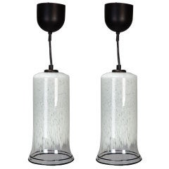 Pair Mid Century Murano Pendant Lights with Black Rims