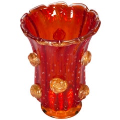 Large Mid Century Red Murano Glass Vase Large Mid Century Red Murano Glass Vase