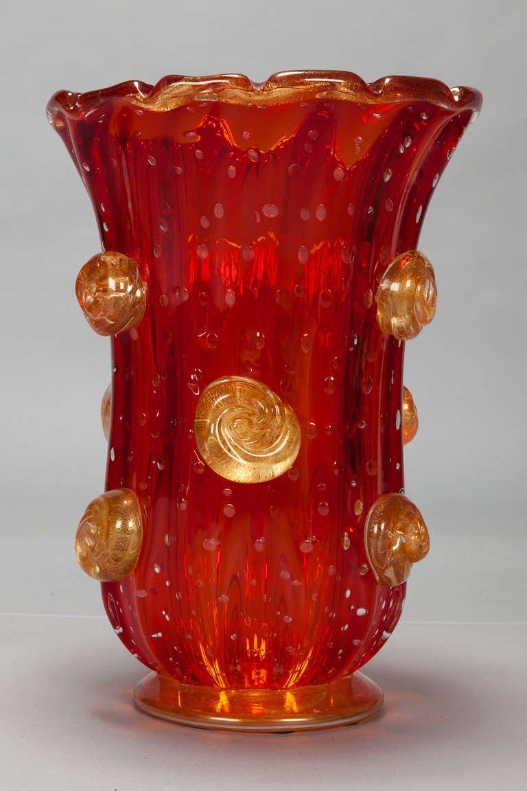 Mid-Century Modern Large Mid Century Red Murano Glass Vase