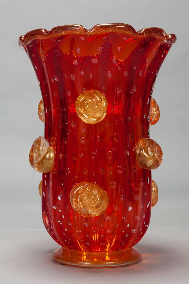 Italian Large Mid Century Red Murano Glass Vase