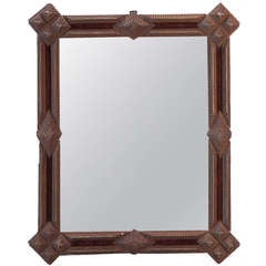 Light Wood Layered Tramp Art Framed Mirror