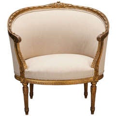 French Round Louis XVI Style Gilt Frame Chair  